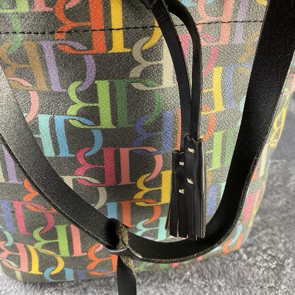 Vtg Y2K Dooney & Bourke Black Signature Rainbow Monogram Logo Handbag Purse Bag - Picture 3 of 8